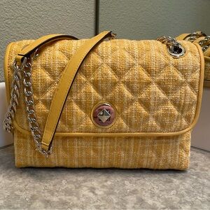 ♠️ Kate Spade Medium Convertible Bag Tweed Fabric Cut Mango Yellow ♠️